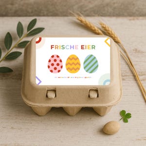 10x Etiketten für 6er Eierschachtel Vorlagen Set – Bunte Etiketten frische Eier | DIY Druckvorlage Bauernladen, Hühnerhalter, Geschenkideen