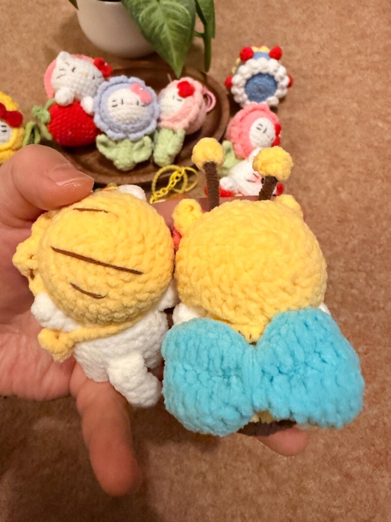 Handmade Crochet Kitty Keychain Collection – Ice Cream, Strawberry, Flower Pot & Animal Head Costumes image 7