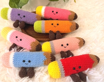 Lápiz de peluche hecho a mano a crochet – Decoración de escritorio Amigurumi, suave compañero de hilo
