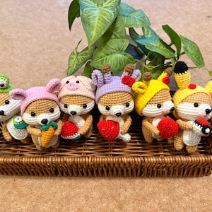 Handmade Crochet Shiba Keychain: Dressed-Up Plush Dog Keyring
