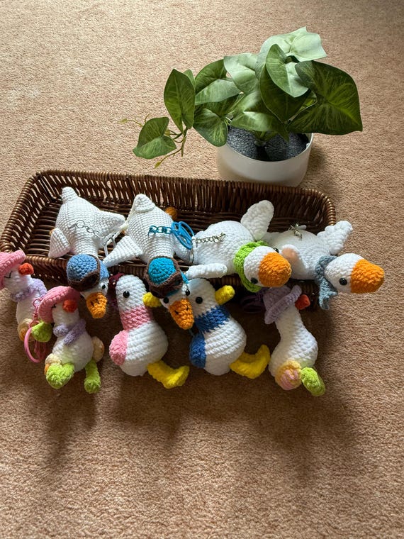 Crochet Goose or Duck Keychain: Handmade Cotton Amigurumi Plush