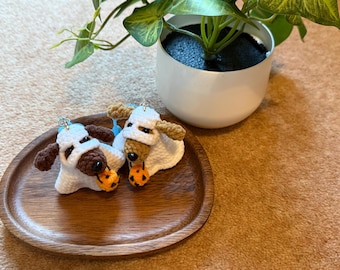 Crochet Ghost Dog Keychain: Halloween Amigurumi Plushie with Pumpkin
