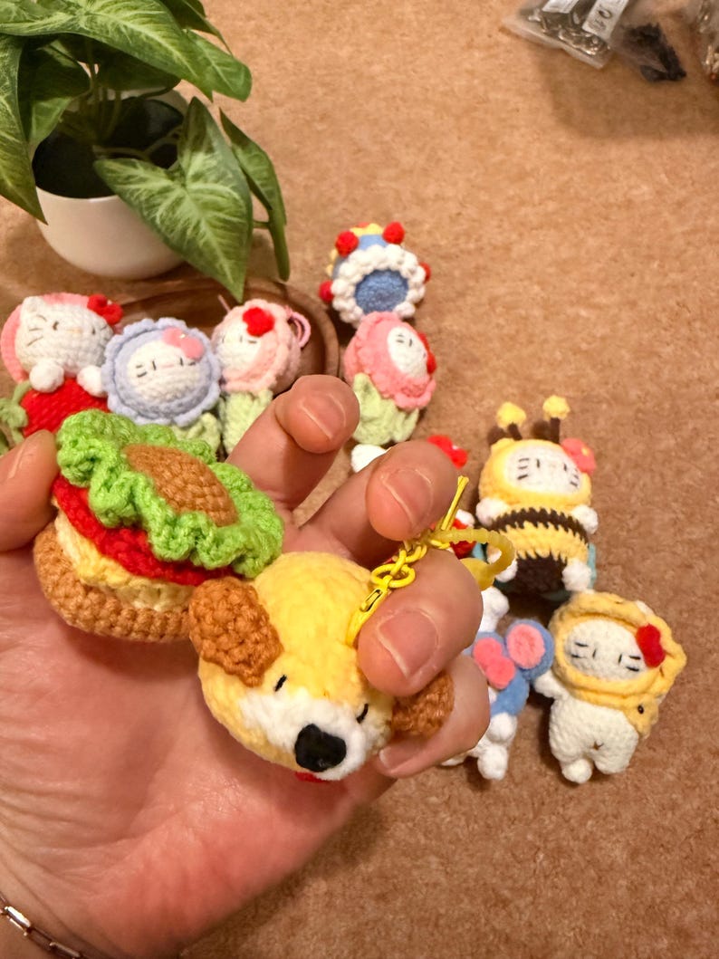 Handmade Crochet Kitty Keychain Collection – Ice Cream, Strawberry, Flower Pot & Animal Head Costumes image 11