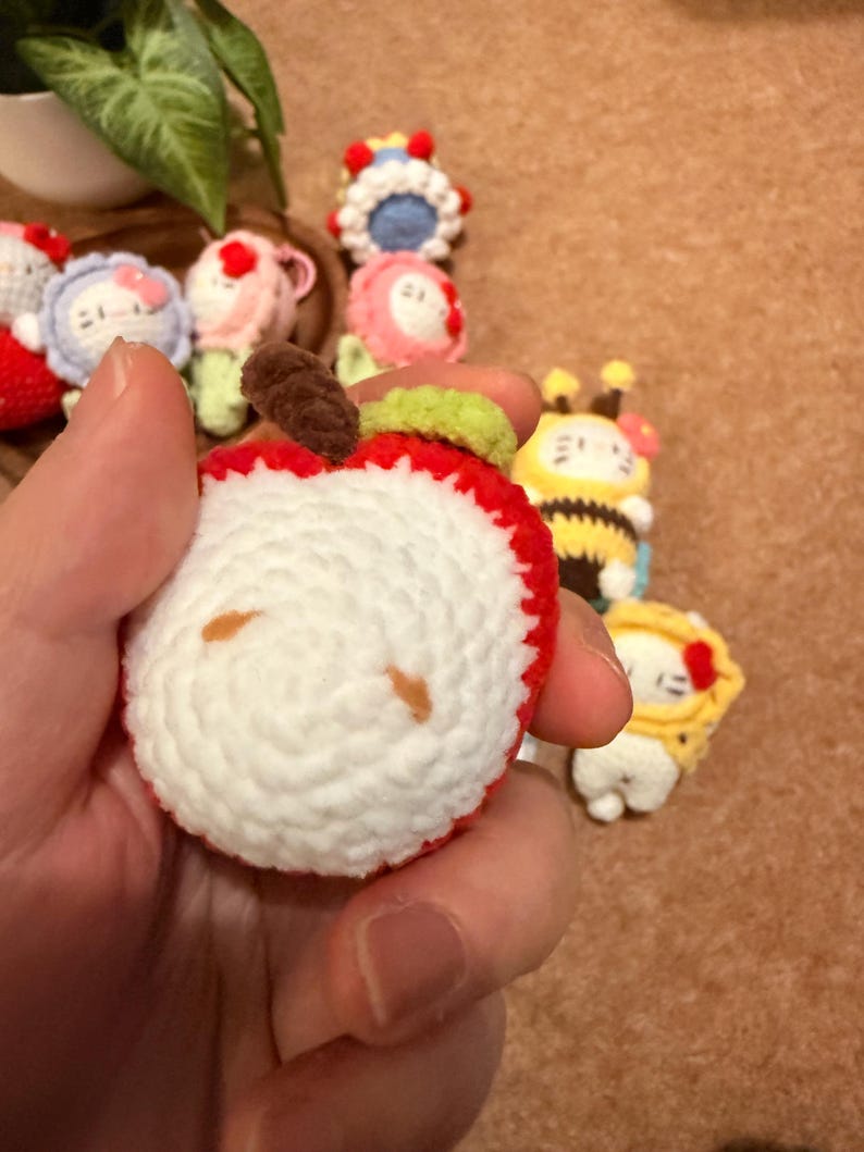 Handmade Crochet Kitty Keychain Collection – Ice Cream, Strawberry, Flower Pot & Animal Head Costumes image 5