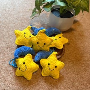Handmade Crochet Star & Moon Keychain – Cute Plush Amigurumi Bag Charm