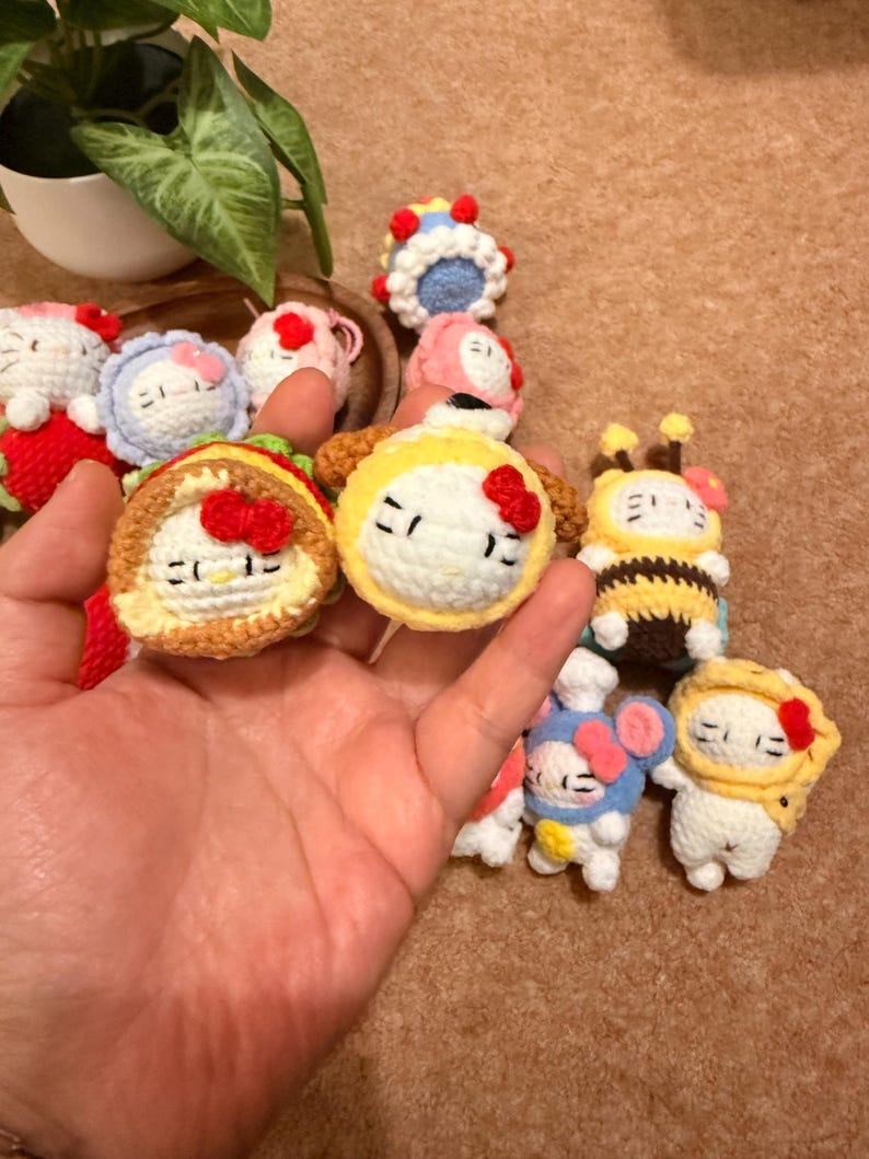 Handmade Crochet Kitty Keychain Collection – Ice Cream, Strawberry, Flower Pot & Animal Head Costumes image 10