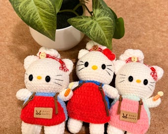 Crochet Chef Cat Keychain - Handmade Amigurumi Kitty Chef Plush