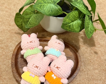 Handmade Crochet Bunny Keychain, Minimalist Plush Rabbit