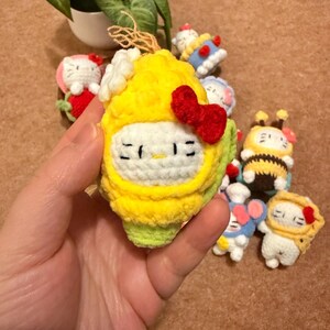 Handmade Crochet Kitty Keychain Collection – Ice Cream, Strawberry, Flower Pot & Animal Head Costumes image 14