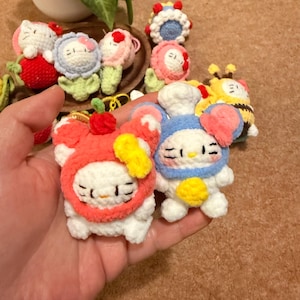 Handmade Crochet Kitty Keychain Collection – Ice Cream, Strawberry, Flower Pot & Animal Head Costumes image 16