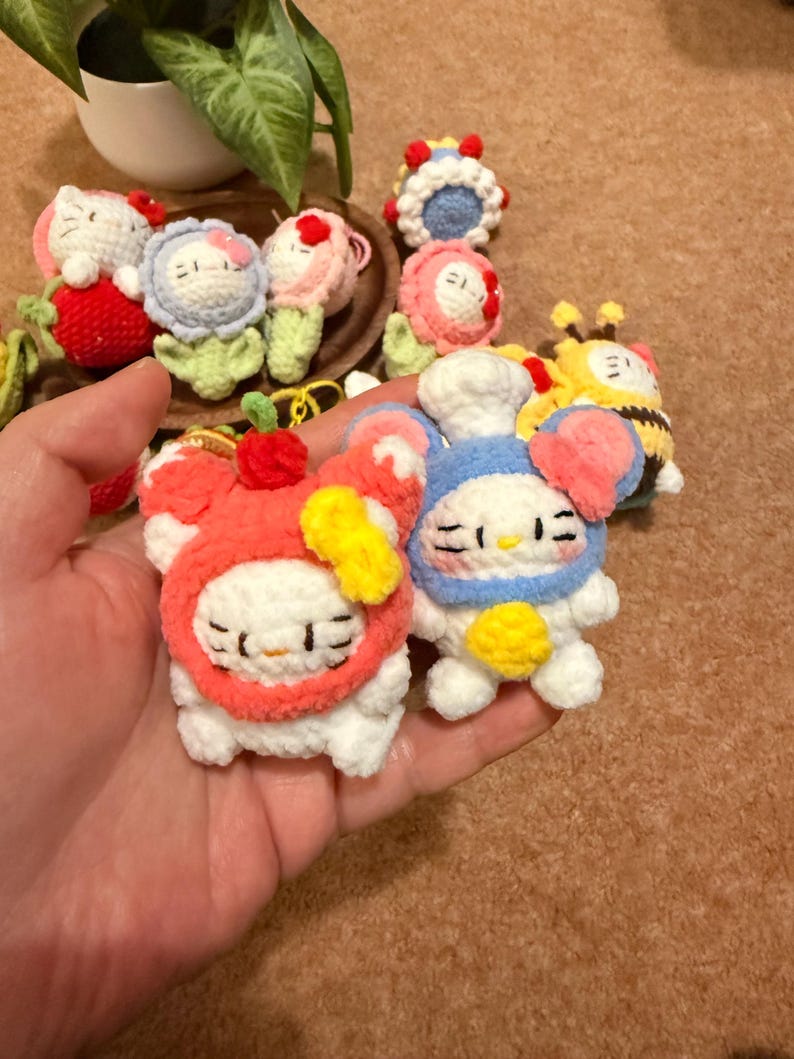 Handmade Crochet Kitty Keychain Collection – Ice Cream, Strawberry, Flower Pot & Animal Head Costumes image 16