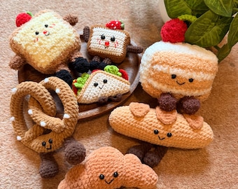 Conjunto de llaveros de panadería de ganchillo Kawaii – Amuletos de comida de peluche