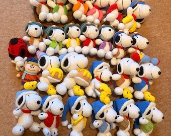 Crochet Snoopy inspired Plush: Handmade Amigurumi Dog - Flying Ace, Keychain