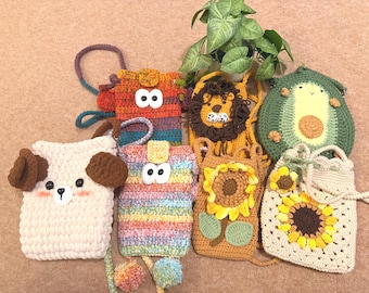 Crochet Animal Cell Phone Bag - Handmade Shoulder Bag, Knitted Pouch