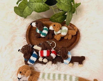 Peluche elástico de perro salchicha tejido a crochet: Peluche de perro salchicha hecho a mano