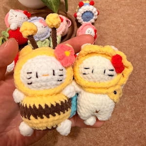 Handmade Crochet Kitty Keychain Collection – Ice Cream, Strawberry, Flower Pot & Animal Head Costumes image 6