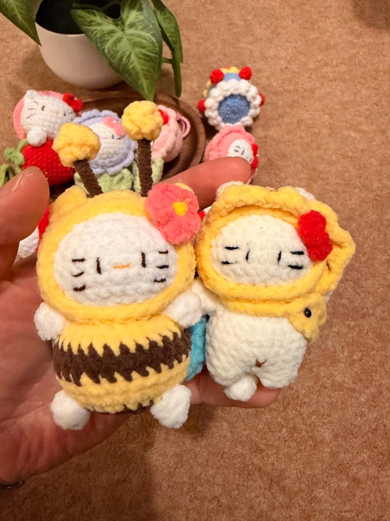 Handmade Crochet Kitty Keychain Collection – Ice Cream, Strawberry, Flower Pot & Animal Head Costumes image 6