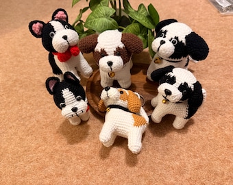 Crochet Puppy Plush: Handmade Amigurumi Dog with Bell - big and small