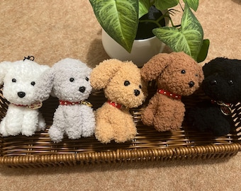 Crochet Teddy Puppy: Handmade Plush Poodle Desk Pet with Tag Collar