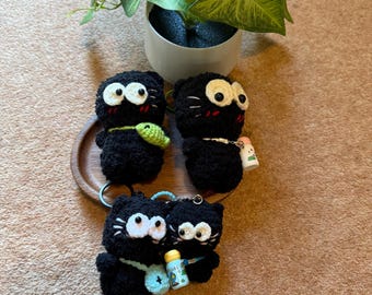 Peluche Gatto - Peluche Gatto Nero con Charm per Borsa | Portachiavi Bambola Piccola, Decorazione per Feste, Zaino, Borsa e Chiavi