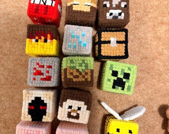 Pixel Cube Crochet Block Toy Set, Minecraft Inspired Plush Cubes