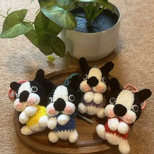 Funny Boston Terrier Keychain – Handmade Amigurumi Dog Plush | Blushy Bulldog Charm