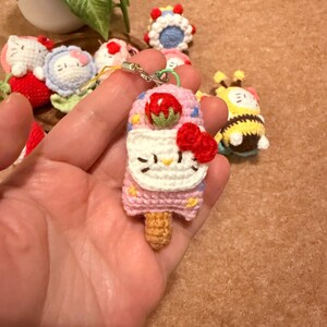 Handmade Crochet Kitty Keychain Collection – Ice Cream, Strawberry, Flower Pot & Animal Head Costumes image 19