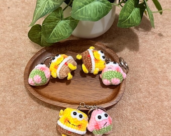 Crochet Sea Buddy Keychain Set – Handmade Yellow Square & Pink Star