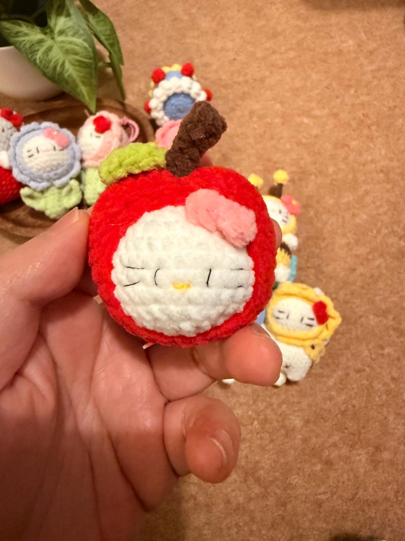 Handmade Crochet Kitty Keychain Collection – Ice Cream, Strawberry, Flower Pot & Animal Head Costumes image 4