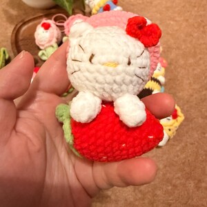 Handmade Crochet Kitty Keychain Collection – Ice Cream, Strawberry, Flower Pot & Animal Head Costumes image 2