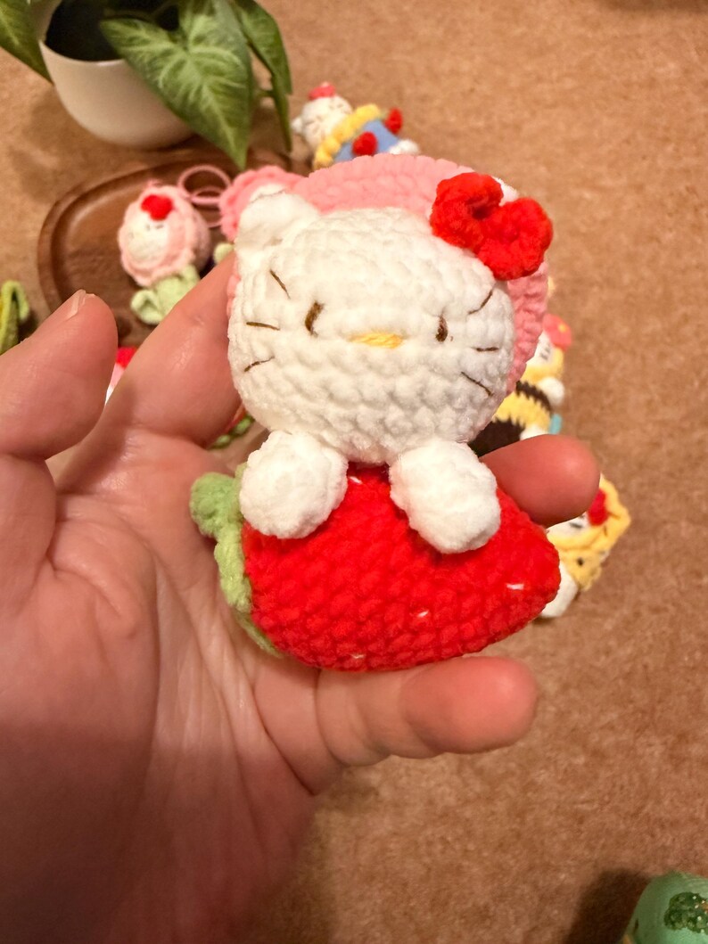 Handmade Crochet Kitty Keychain Collection – Ice Cream, Strawberry, Flower Pot & Animal Head Costumes image 2