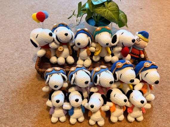 Crochet Snoopy Plush: Handmade Amigurumi Dog - Flying Ace, Keychain