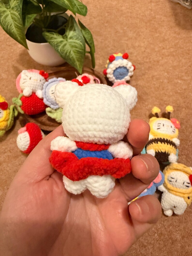 Handmade Crochet Kitty Keychain Collection – Ice Cream, Strawberry, Flower Pot & Animal Head Costumes image 9