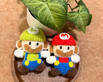 Crocheted Plumber Plush Keychain Set – Red Green Retro Gamer Gift