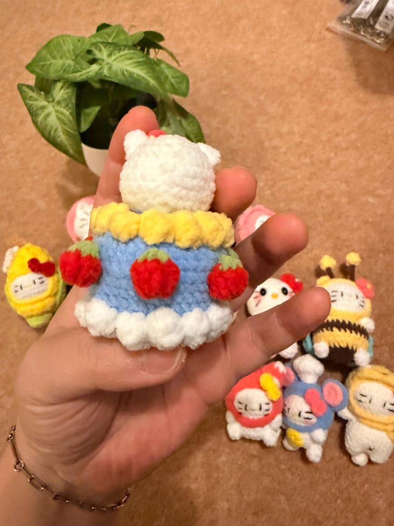 Handmade Crochet Kitty Keychain Collection – Ice Cream, Strawberry, Flower Pot & Animal Head Costumes image 13
