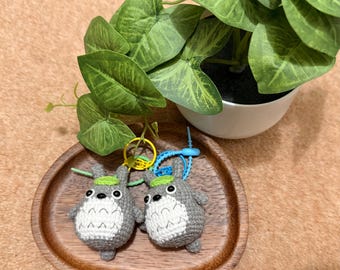 Handmade Crochet Totoro inspired Keychain - hard yarn version