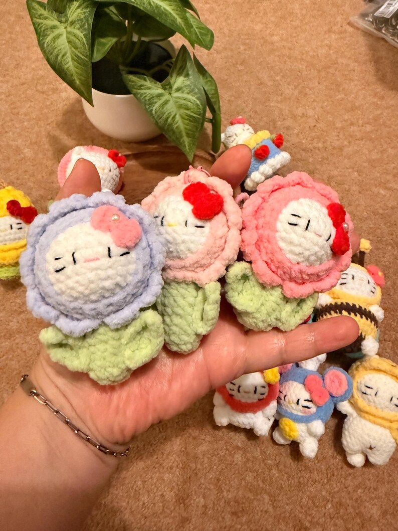 Handmade Crochet Kitty Keychain Collection – Ice Cream, Strawberry, Flower Pot & Animal Head Costumes image 17