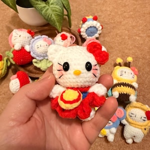 Handmade Crochet Kitty Keychain Collection – Ice Cream, Strawberry, Flower Pot & Animal Head Costumes image 8