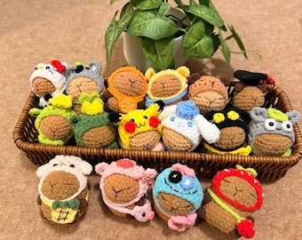 Crochet Capybara Keychain: Velvet Amigurumi Plushie in Funny Costume