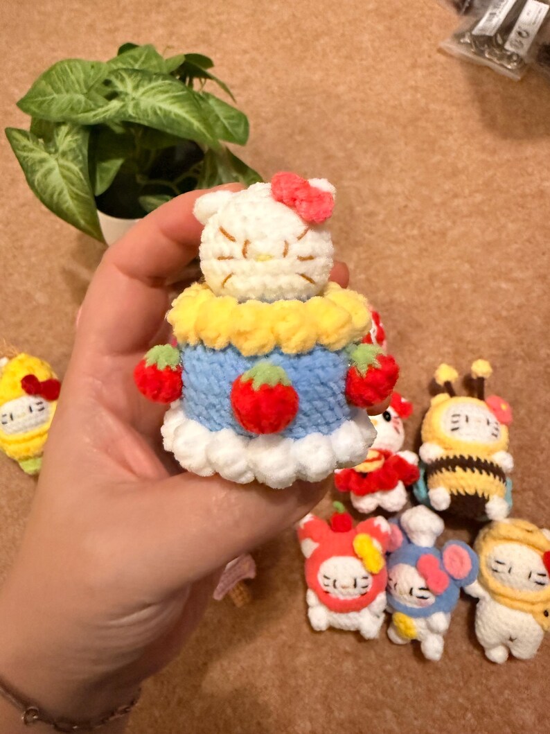 Handmade Crochet Kitty Keychain Collection – Ice Cream, Strawberry, Flower Pot & Animal Head Costumes image 12