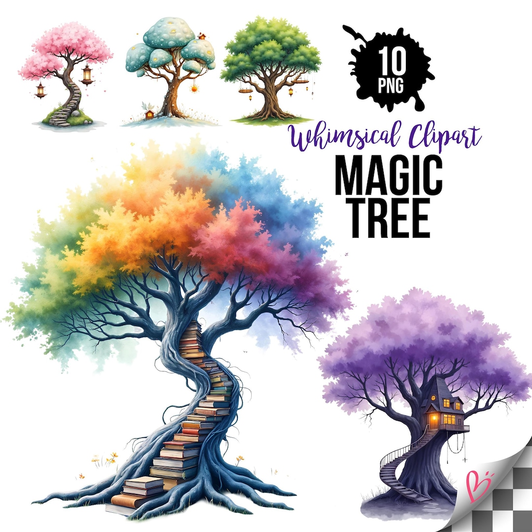 Whimsical Magic Tree PNG Bundle, Fantasy Tree Clipart, Fairy Tale Trees ...