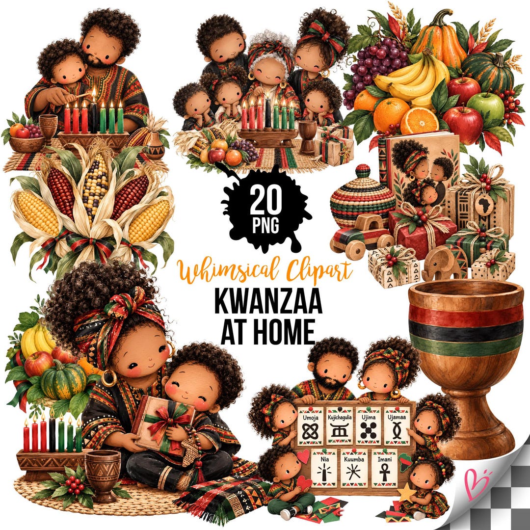 Kwanzaa Clipart Bundle, Kwanzaa Family PNG, Kinara Candle, African ...