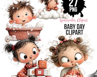 Baby Day Wunderliche Bündel PNG Clipart: Kinder Essen, Baden, Spielen mit Spielzeug Grafiken, Geburtstag, kommerzielle Nutzung (Digitaler Download 27 PNGs)