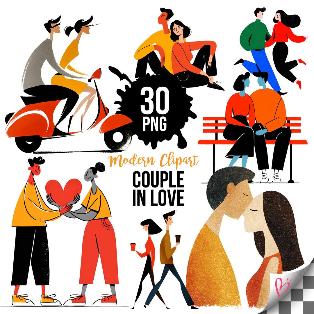 Modern Love Couples PNG Bundle, Flat Style Romantic Clipart, Couples ...