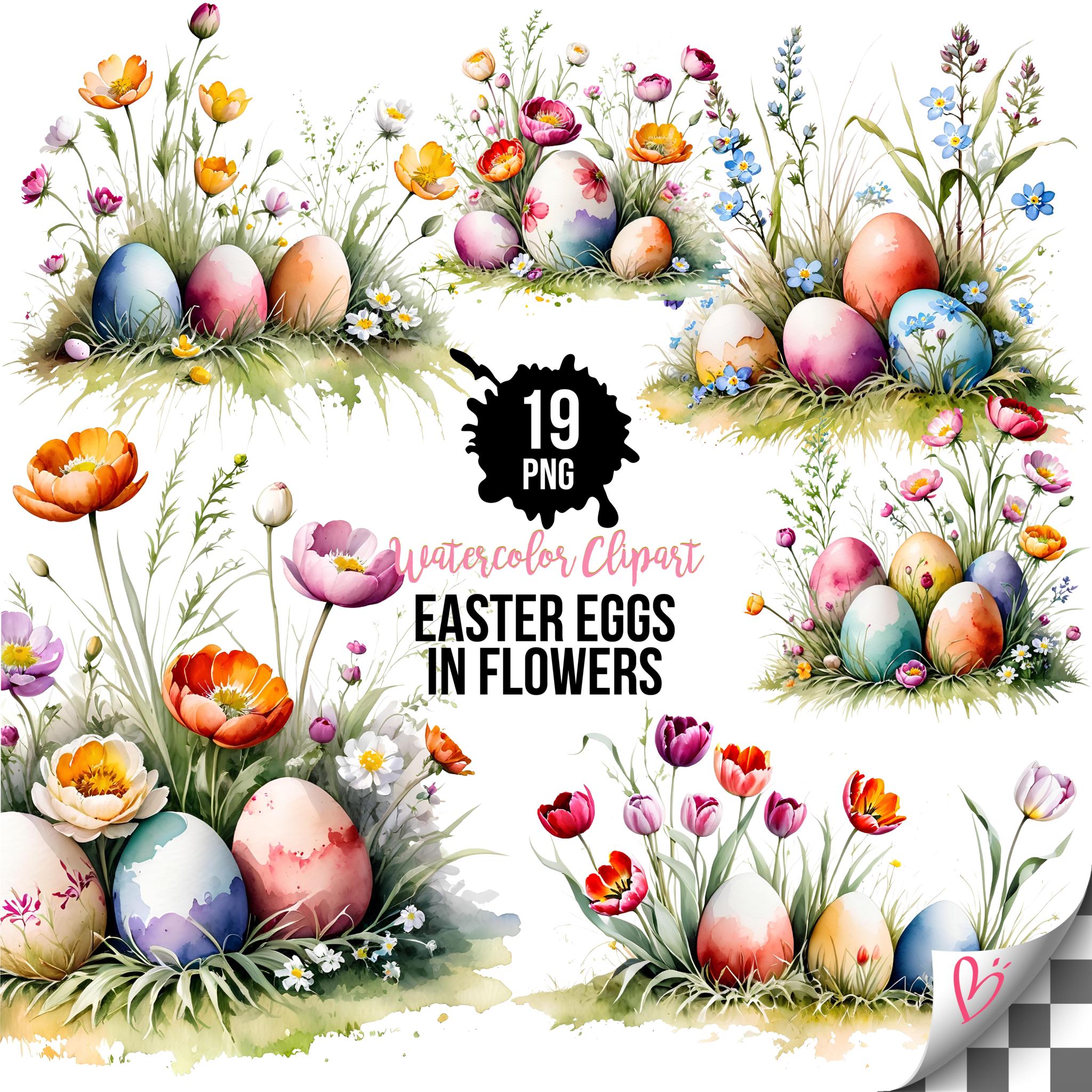 Easter Eggs PNG Bundle: Watercolor Easter Eggs Clipart, Floral Easter ...