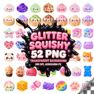 Paquete de imágenes prediseñadas blandas, PNG de dumplings brillantes, lindos personajes de gelatina, animales de gominola, té boba, gráficos 3D pastel, 52 PNG