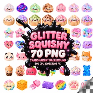 Pacchetto di clipart morbide, PNG di gnocchi glitterati, simpatici personaggi gelatinosi, animali gommosi, bubble tea, grafica 3D pastello, 70 PNG