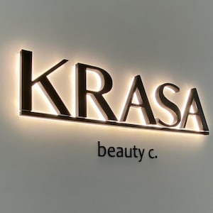 Letrero comercial retroiluminado, letrero de tienda, letrero con logotipo de salón, letrero metálico 3D, letrero con letras iluminadas, letrero 3D, letrero LED, letras de canal iluminadas con halo
