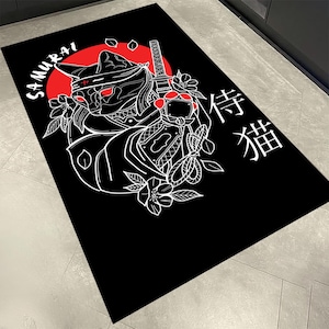 Anime Rug,Samurai Cat,Custom Anime Rug,Anime Character,Anime Decor,Fantastic Anime Rug,Manga Rug,TrendyAnime Rug,Anime Gift,Fantastic Animal