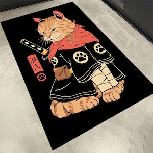 Custom Anime Rug,Samurai Cat,Anime Rug,Anime Character,Anime Decor,Fantastic Anime Rug,Manga Rug,TrendyAnime Rug,Anime Gift,Fantastic Animal